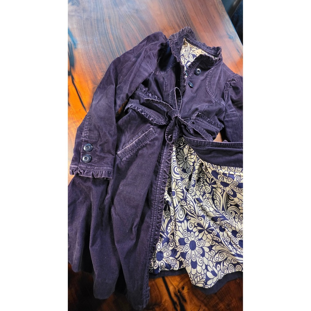 Elevenses Anthropologie Purple Corduroy Ruffle Trench Boho Fashiongram Indie - Picture 3 of 6